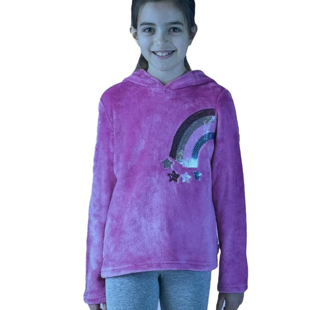 New BCBG Girls Pink Rainbow Sequined Plush Hoodie & Legging 2 Piece Set L(14/16)